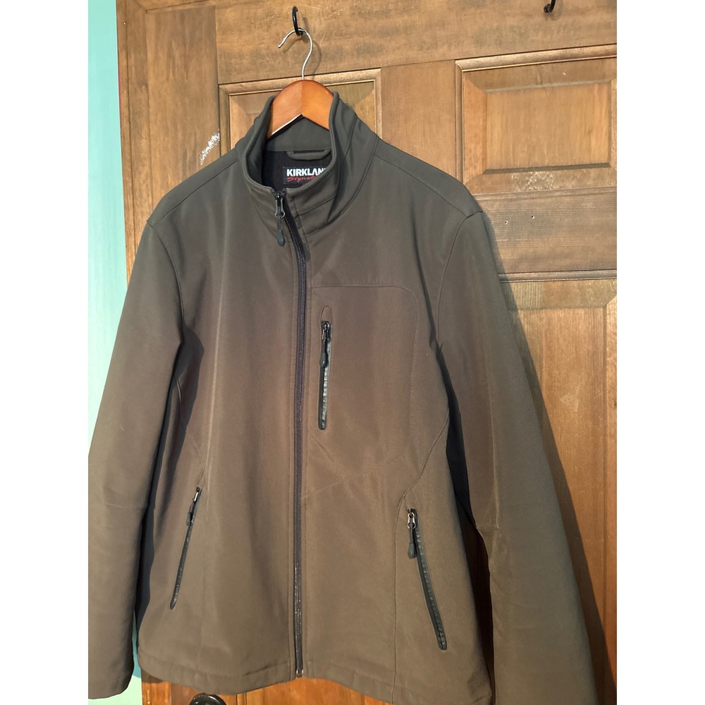 Kirkland Signature Mens Softshell Jacket Olive Green Fleece Lined Full Zip M